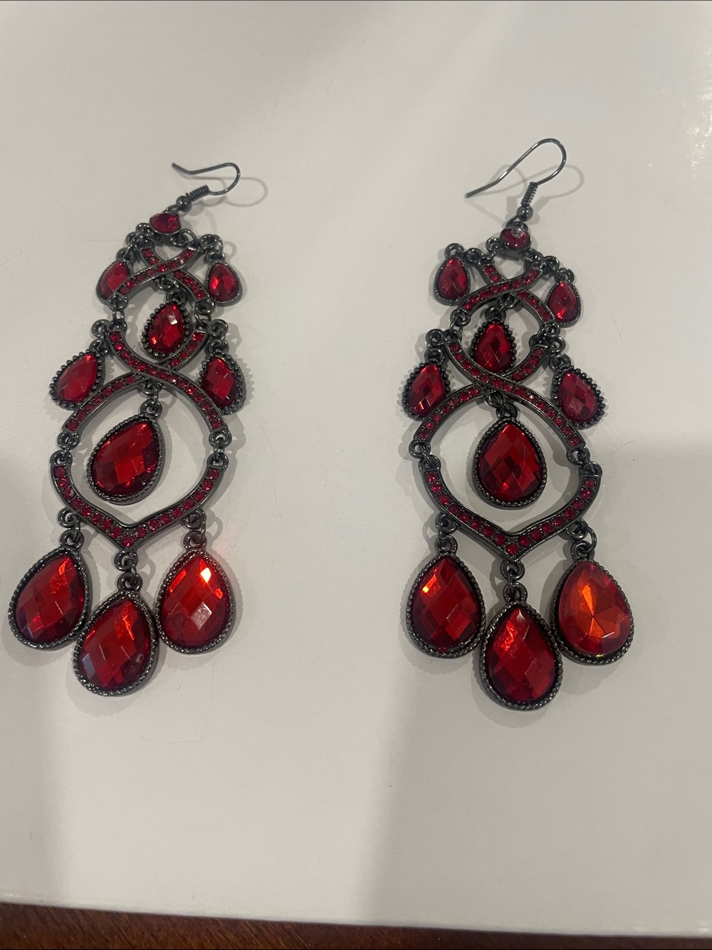 Red Gemstone Chandelier Earrings - Women Jewelry